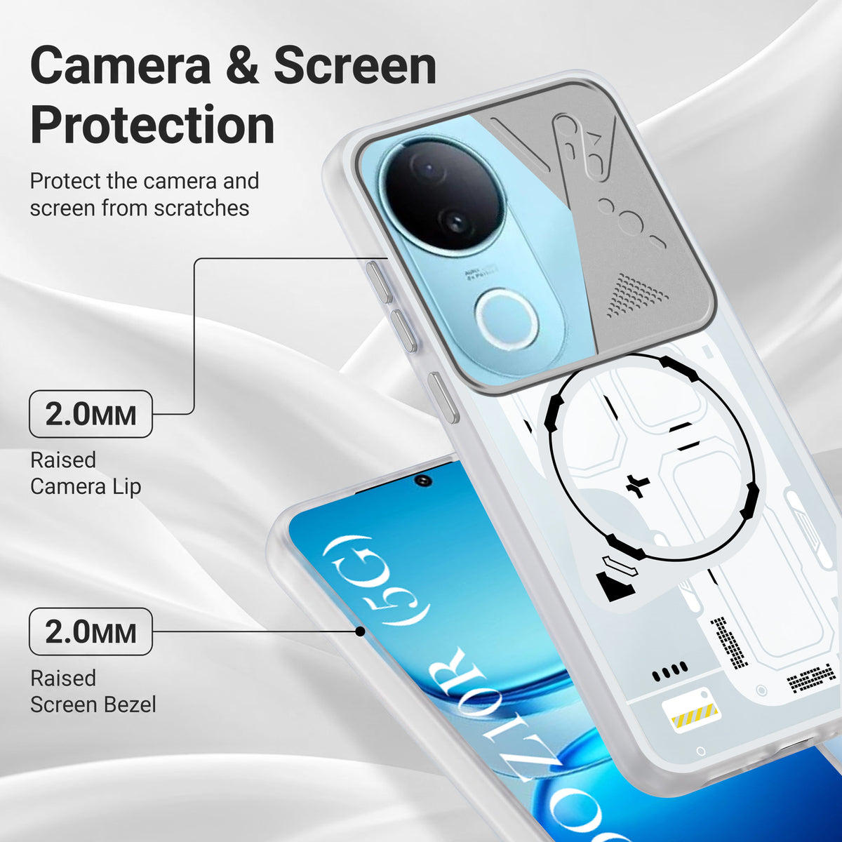 For Vivo iQOO Z10R Metallic Back Cover Case (Metallic Camera Protection & Buttons | Translucent Milky Shade | Hard Polycarbonate)