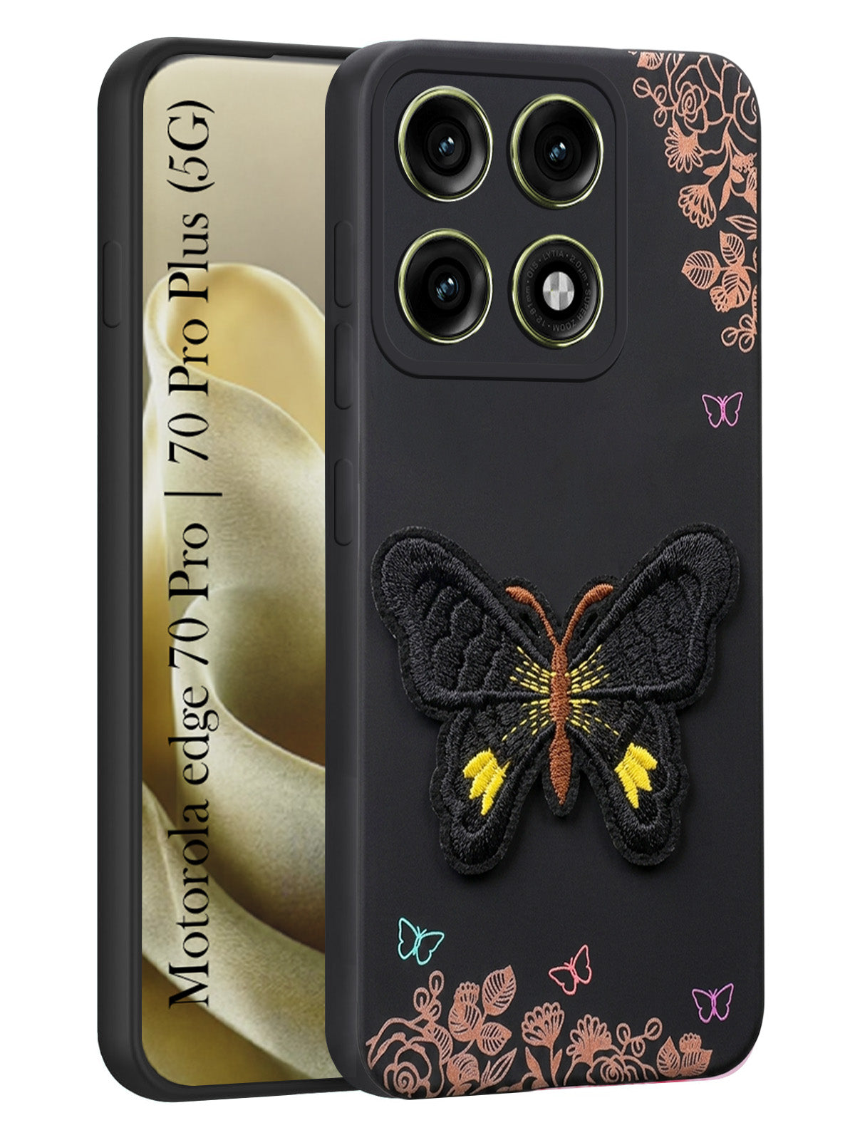 For Motorola Edge 70 Pro |  Motorola Edge 70 Pro Plus Back Cover Case (Soft Butterfly Embroidery | Women Teen Girls | Camera Protection| Matte Silicone)