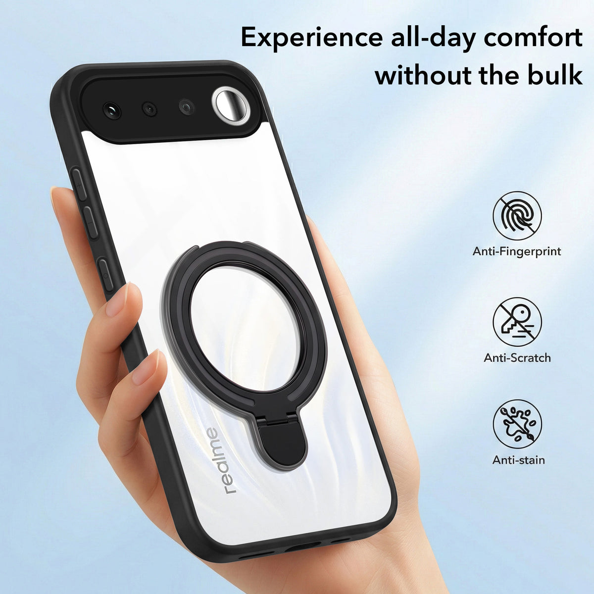 For Realme 16 Back Cover Case (Kick Stand Ring Holder | Life time Anti Yellow | Camera Protection)