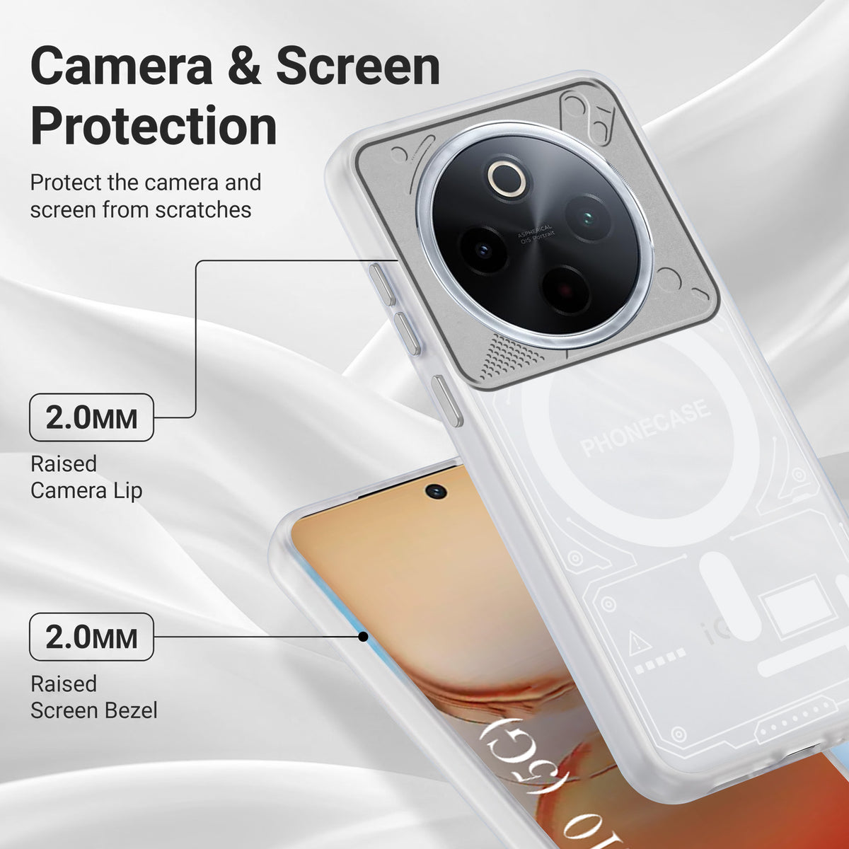 For Vivo iQOO Z10 Metallic Back Cover Case (Metallic Camera Protection & Buttons | Translucent Milky Shade | Hard Polycarbonate)