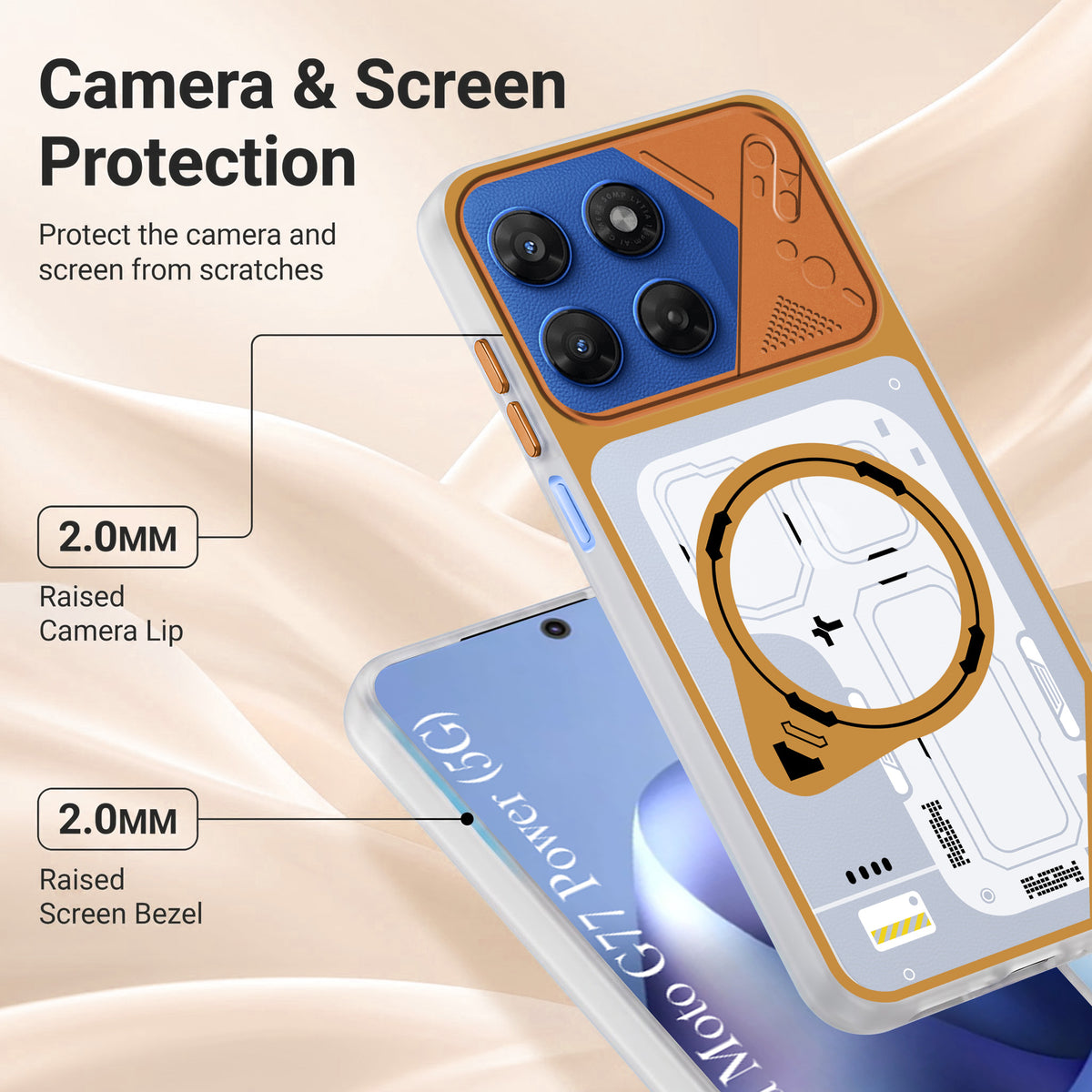 For Motorola Moto G77 Power Metallic Back Cover Case (Metallic Camera Protection & Buttons | Translucent Milky Shade | Hard Polycarbonate)