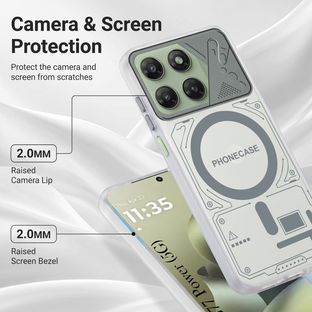 For Motorola Moto G77 Power Metallic Back Cover Case (Metallic Camera Protection & Buttons | Translucent Milky Shade | Hard Polycarbonate)