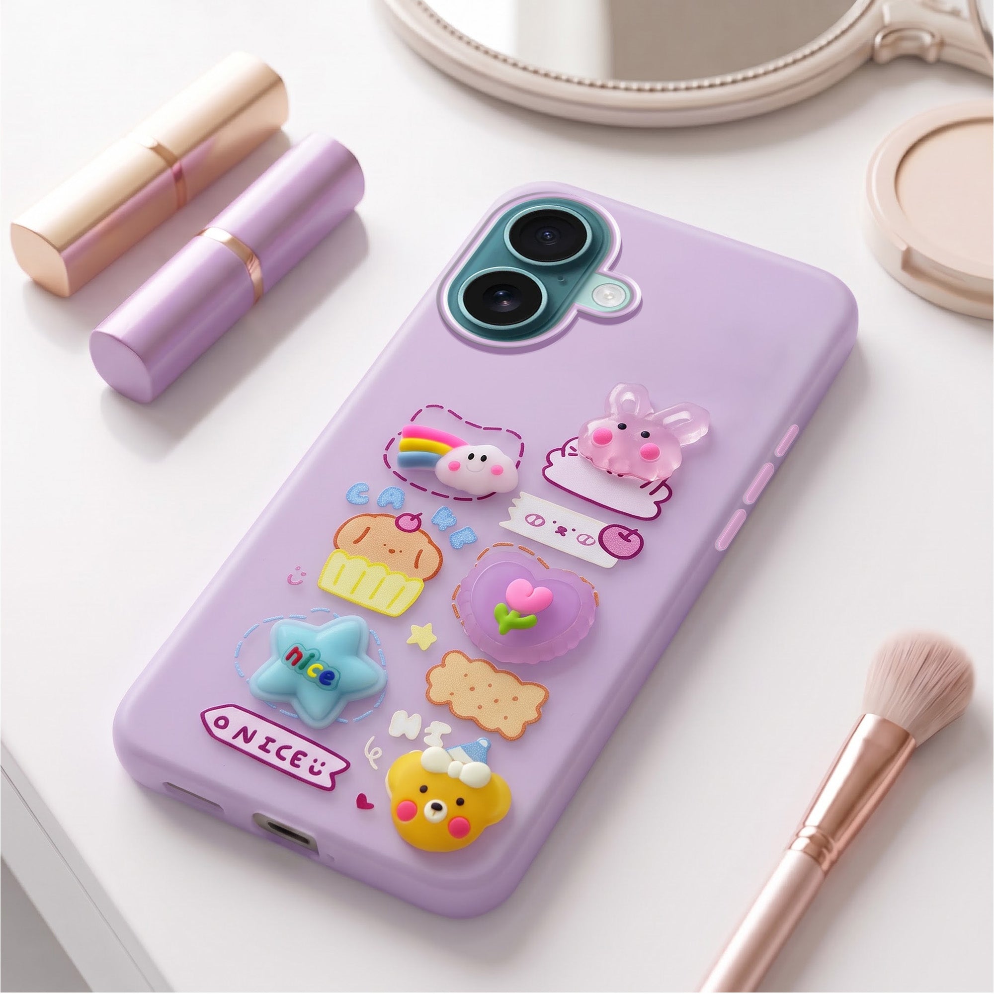 For Apple iPhone 16 Back Cover Case (3D Cute Cartoons | Hard Back Side Soft | Matte Premium Finish | HD Printing)