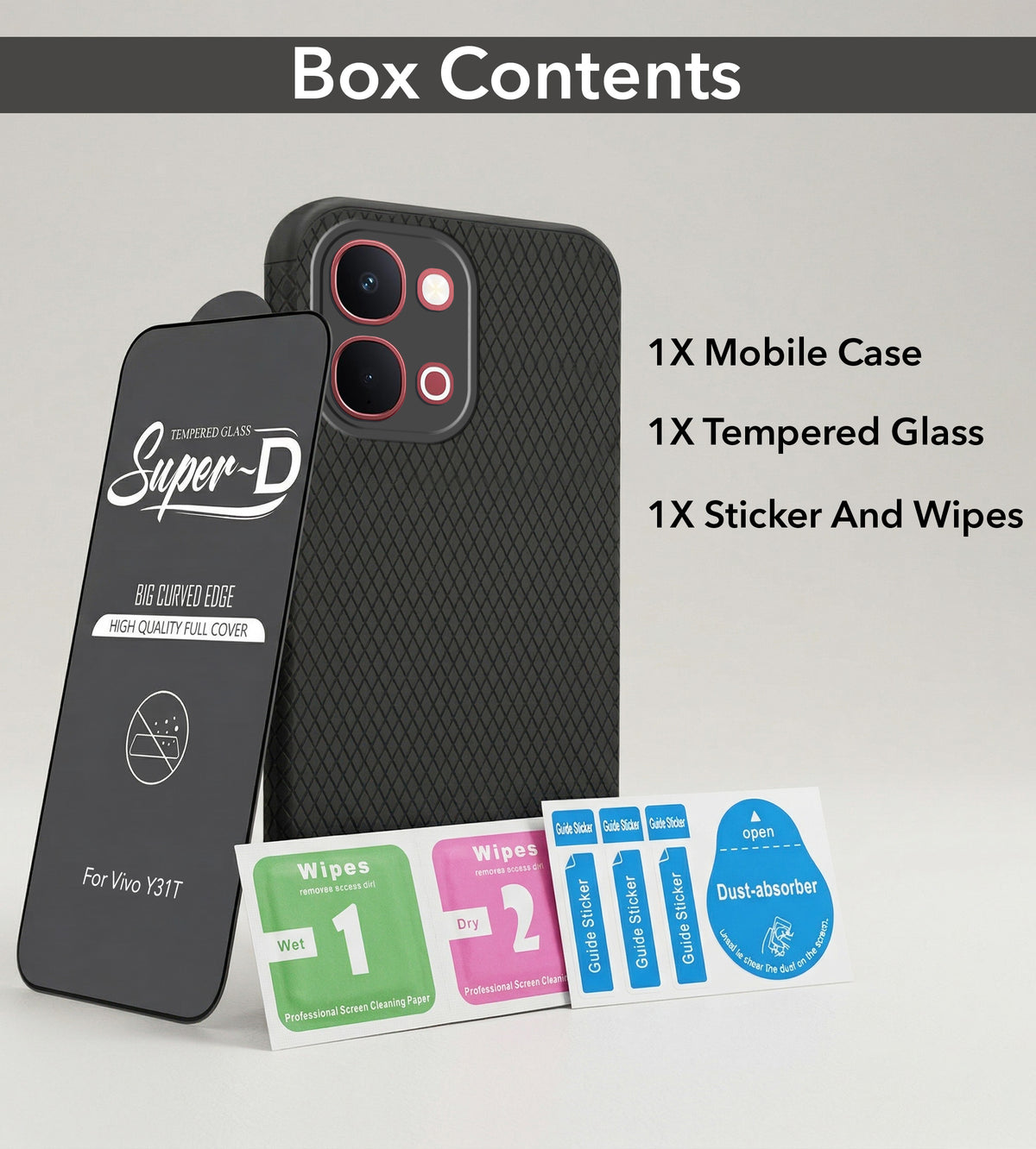 For Vivo Y31T 5G Combo with Back Cover and 9H Tempered Glass (Liquid Silicone | Camera Protection | Oleophobic Coating Screen Glass)