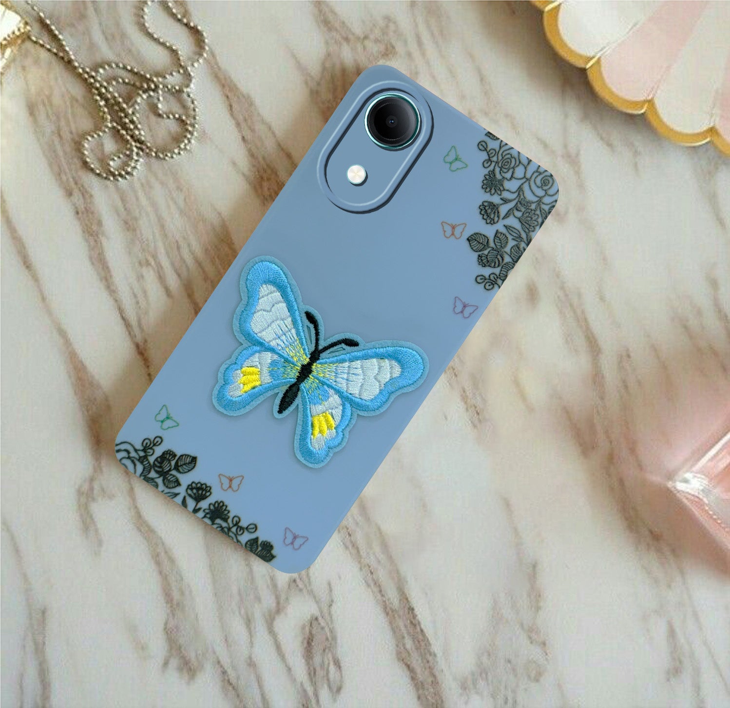 For Vivo T5e 5G Back Cover Case (Soft Butterfly Embroidery | Women Teen Girls | Camera Protection| Matte Silicone)