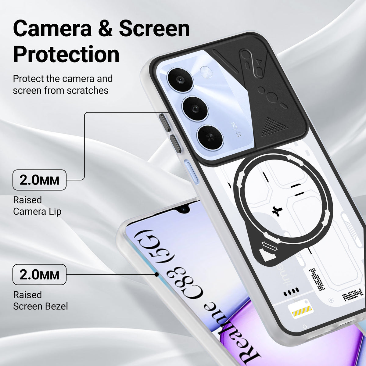 For Realme C83 5G Metallic Back Cover Case (Metallic Camera Protection & Buttons | Translucent Milky Shade | Hard Polycarbonate)