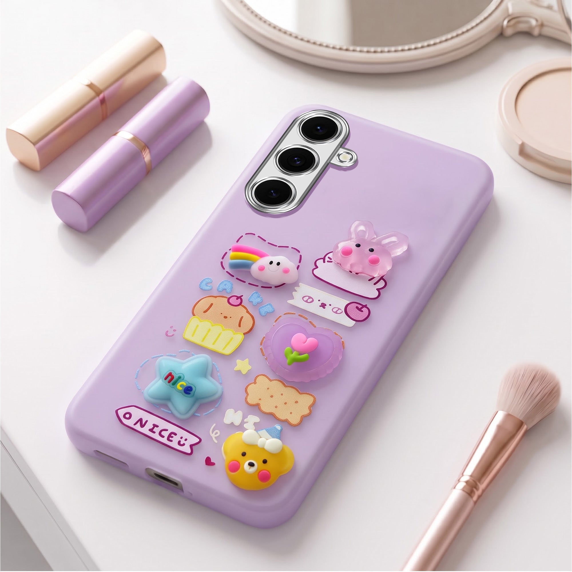 For Samsung Galaxy S24 FE Back Cover Case (3D Cute Cartoons | Hard Back Side Soft | Matte Premium Finish | HD Printing)