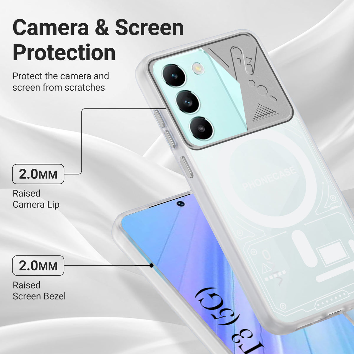 For Vivo T3 5G Metallic Back Cover Case (Metallic Camera Protection & Buttons | Translucent Milky Shade | Hard Polycarbonate)