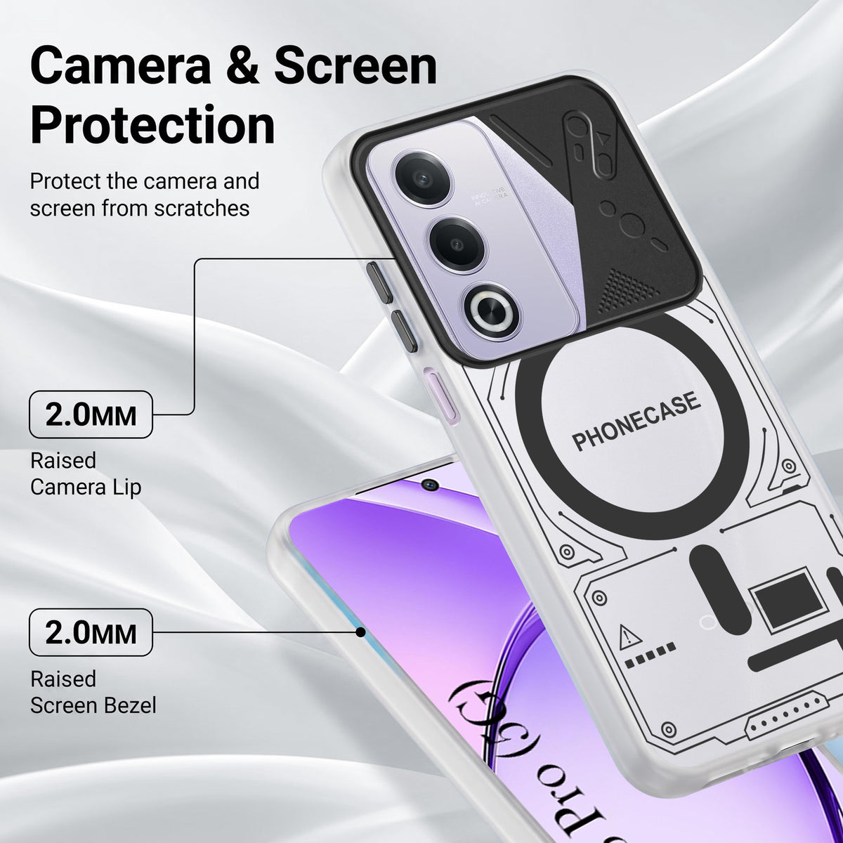 For Oppo A3 Pro 5G Metallic Back Cover Case (Metallic Camera Protection & Buttons | Translucent Milky Shade | Hard Polycarbonate)