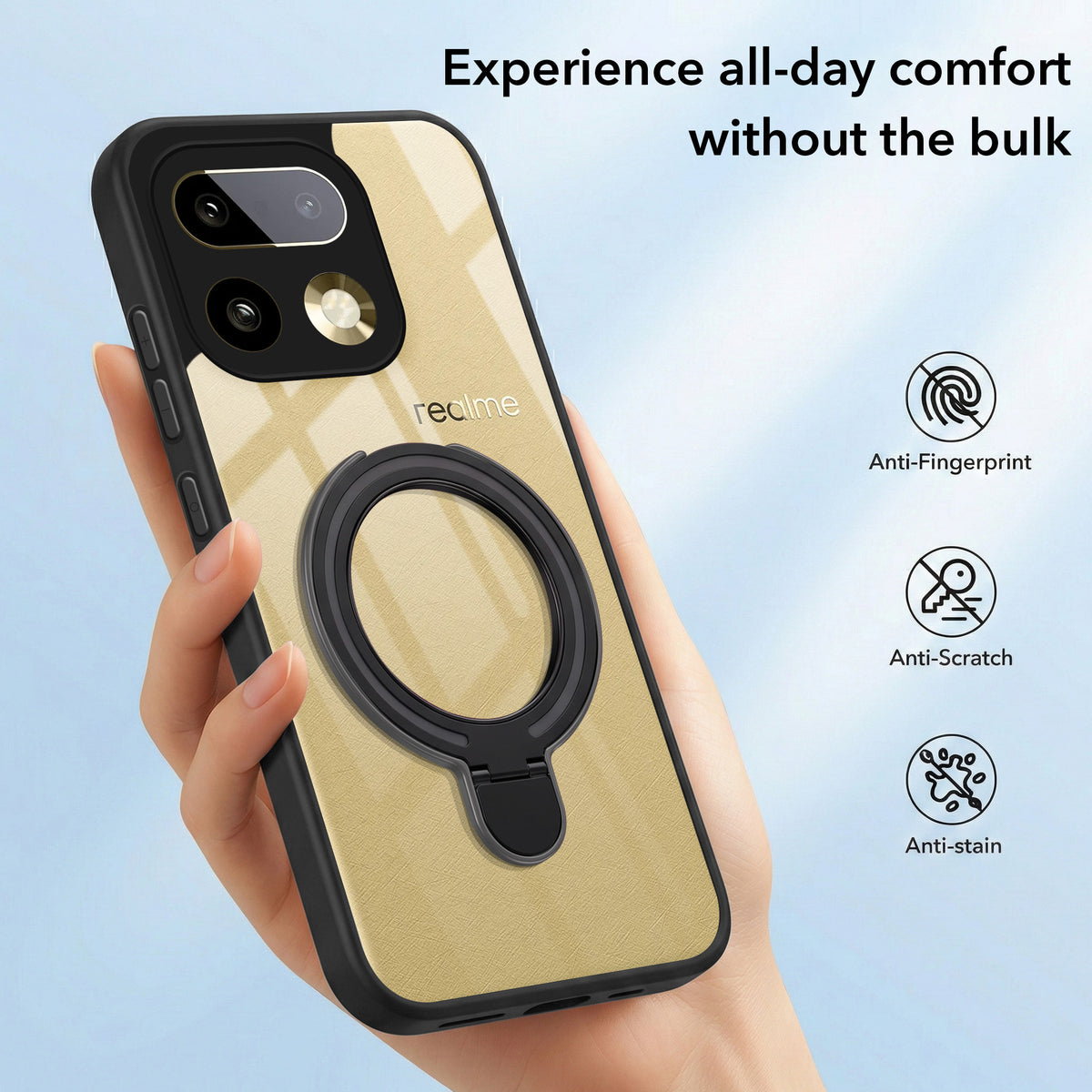 For Realme 16 Pro Plus 5G Back Cover Case (Kick Stand Ring Holder | Life time Anti Yellow | Camera Protection)