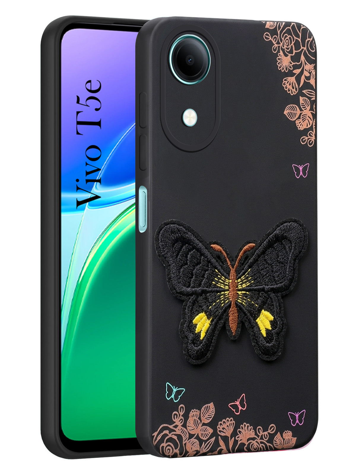 For Vivo T5e 5G Back Cover Case (Soft Butterfly Embroidery | Women Teen Girls | Camera Protection| Matte Silicone)