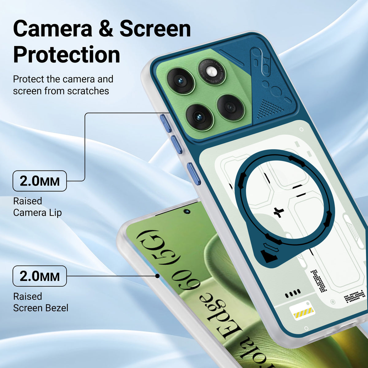 For Motorola Moto Edge 60 Metallic Back Cover Case (Metallic Camera Protection & Buttons | Translucent Milky Shade | Hard Polycarbonate)