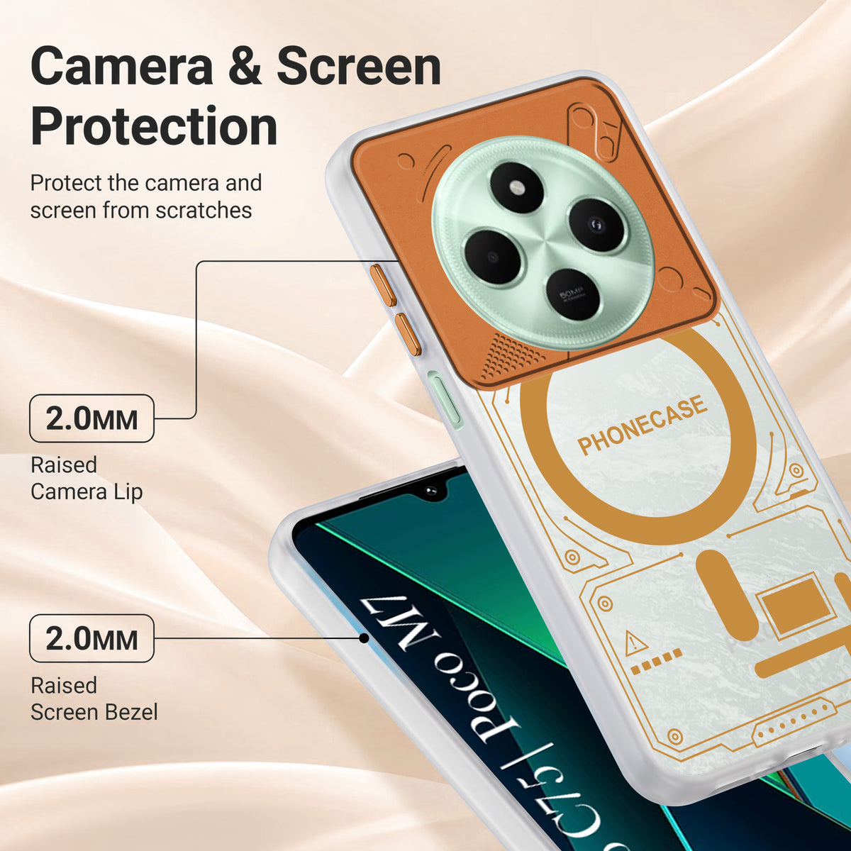 For Poco C75 | Poco M7 Metallic Back Cover Case (Metallic Camera Protection & Buttons | Translucent Milky Shade | Hard Polycarbonate)