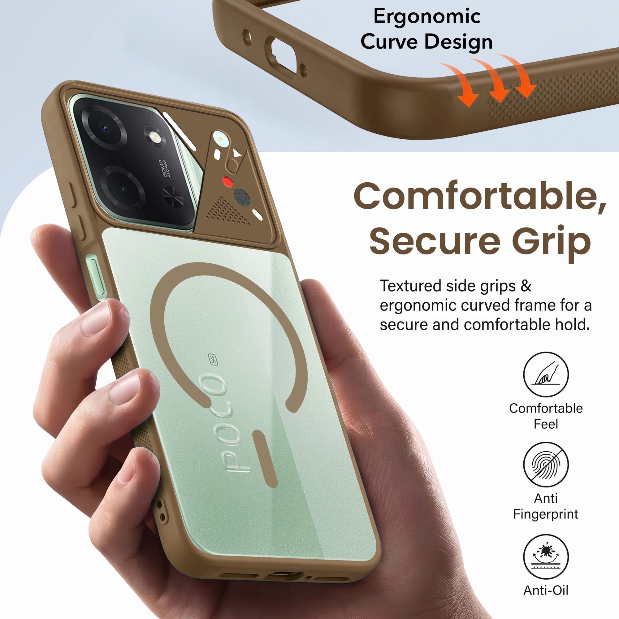 For Poco C85 5G Back Cover Case Lifetime Anti-Yellow Clear (Camera Protection | Side Grip | Wireless MagSafe Compatible)