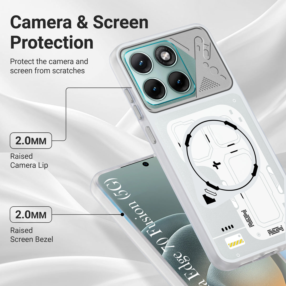 For Motorola Moto Edge 70 Fusion Metallic Back Cover Case (Metallic Camera Protection & Buttons | Translucent Milky Shade | Hard Polycarbonate)