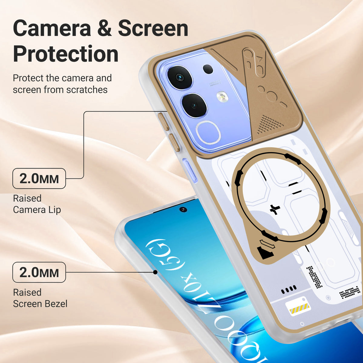 For Vivo iQOO Z10x Metallic Back Cover Case (Metallic Camera Protection & Buttons | Translucent Milky Shade | Hard Polycarbonate)