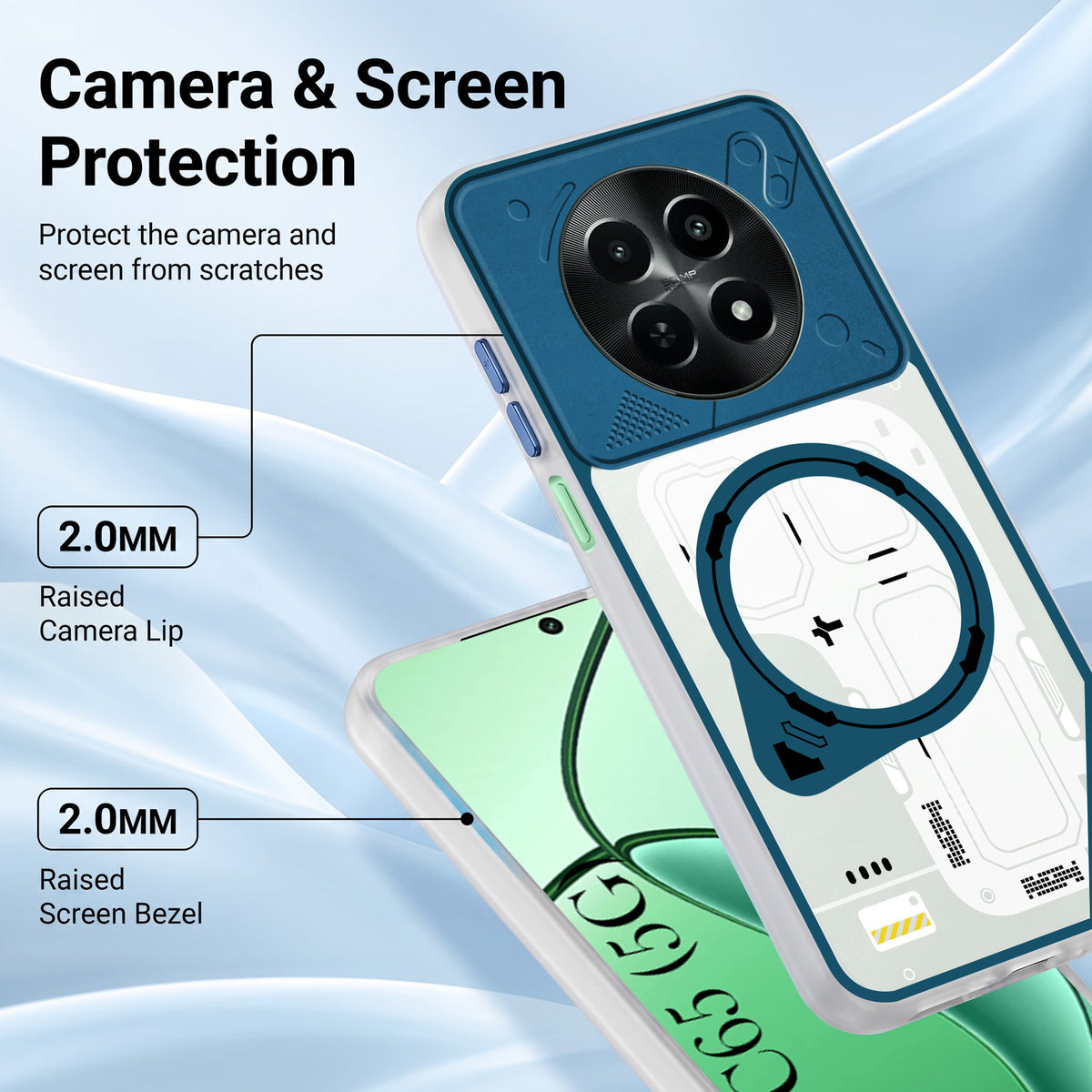 For Realme C65 5G Metallic Back Cover Case (Metallic Camera Protection & Buttons | Translucent Milky Shade | Hard Polycarbonate)