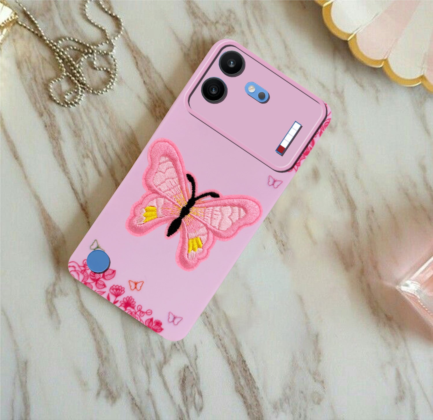 For Nothing Phone 4B 5G Power Back Cover Case (Soft Butterfly Embroidery | Women Teen Girls | Camera Protection| Matte Silicone)