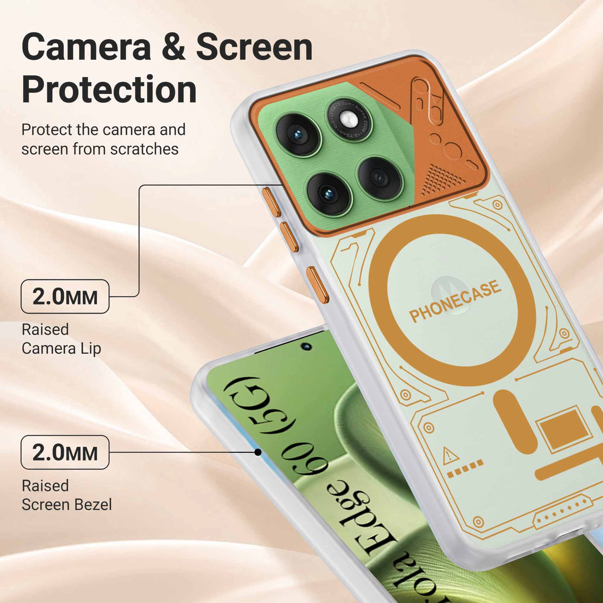 For Motorola Moto Edge 60 Metallic Back Cover Case (Metallic Camera Protection & Buttons | Translucent Milky Shade | Hard Polycarbonate)