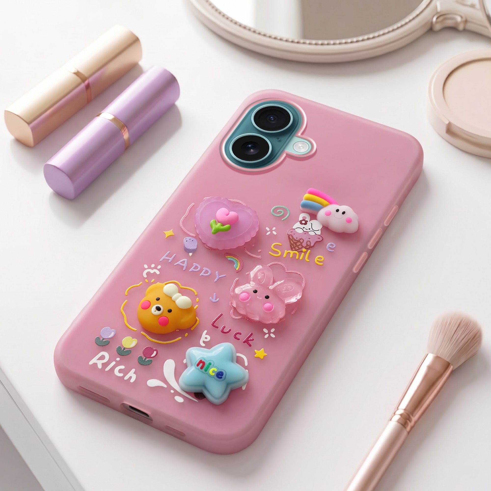 For Apple iPhone 16 Back Cover Case (3D Cute Cartoons | Hard Back Side Soft | Matte Premium Finish | HD Printing)