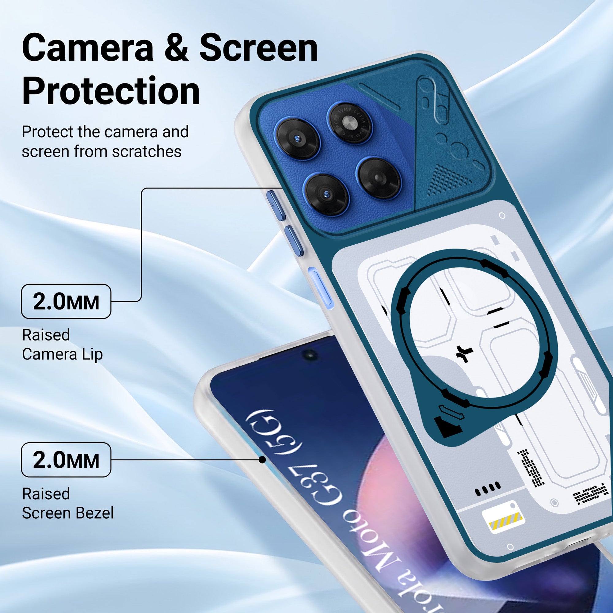 For Motorola Moto G37 Metallic Back Cover Case (Metallic Camera Protection & Buttons | Translucent Milky Shade | Hard Polycarbonate)