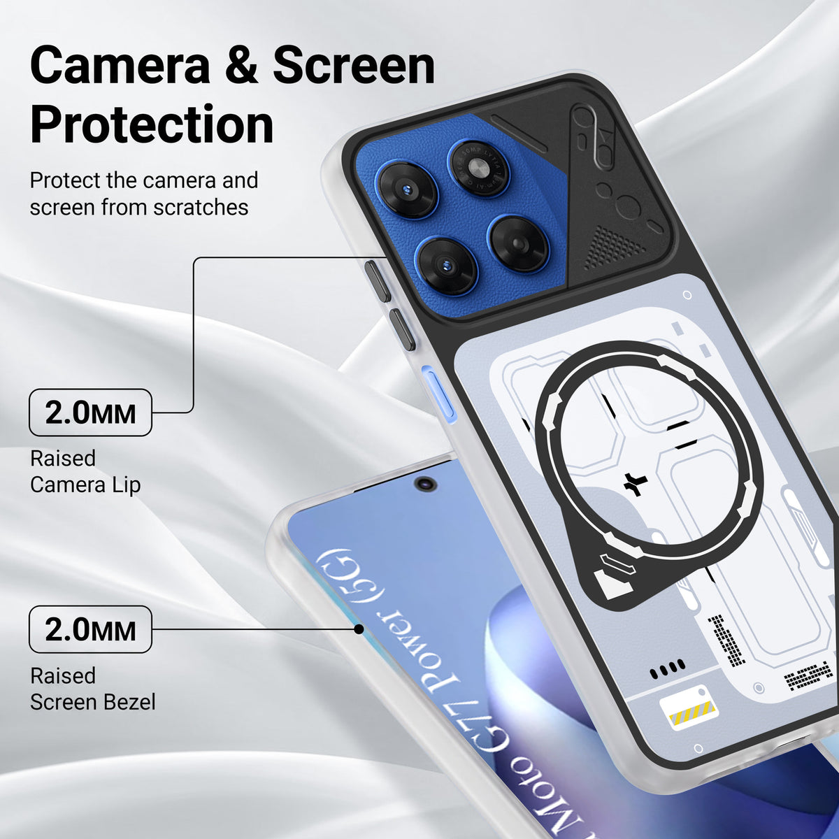 For Motorola Moto G77 Power Metallic Back Cover Case (Metallic Camera Protection & Buttons | Translucent Milky Shade | Hard Polycarbonate)
