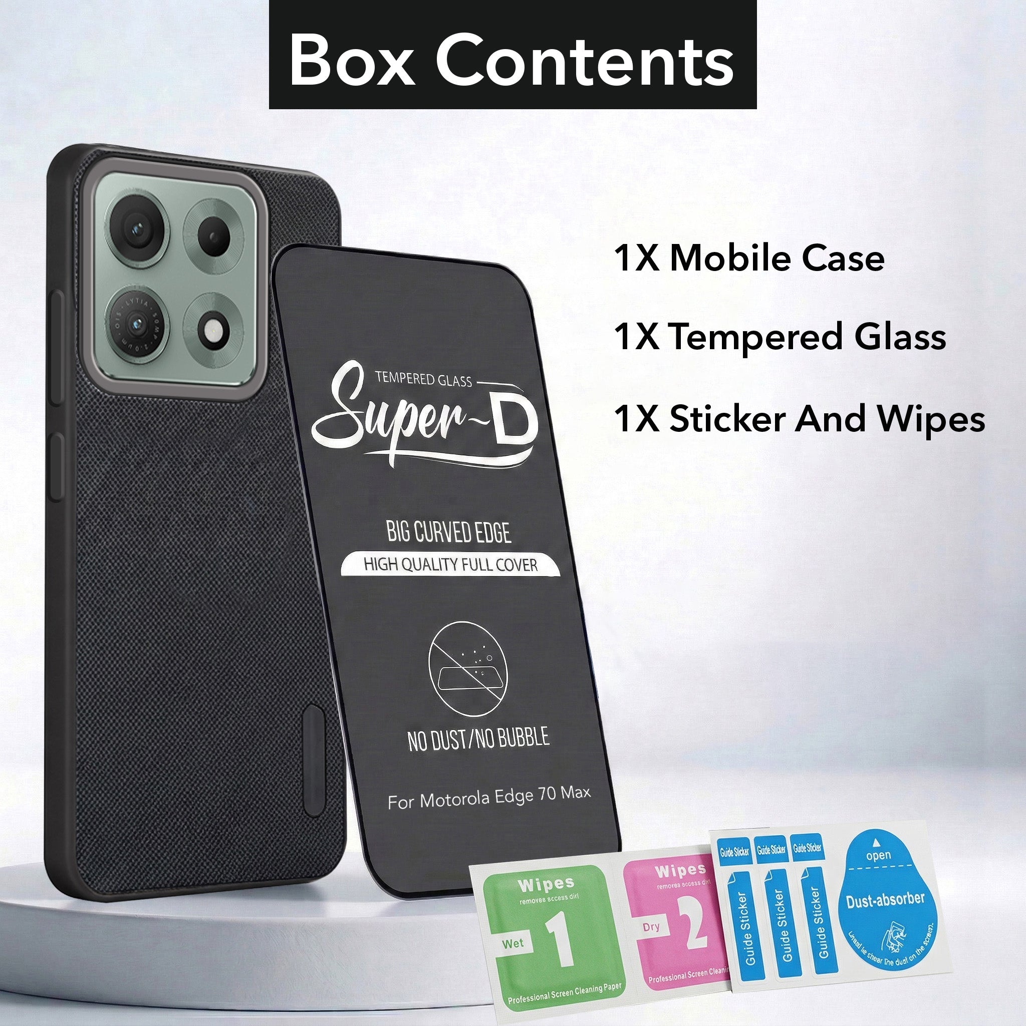 For Motorola Moto Edge 70 Max Combo with Back Cover and 9H Tempered Glass (Textured Grip Design | Micro-Fiber Cloth Inside | Oleophobic Coating Screen Glass)