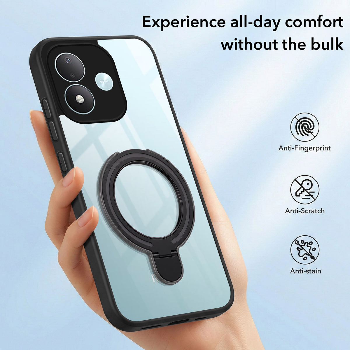 For Redmi Note 17 5G Back Cover Case (Kick Stand Ring Holder | Life time Anti Yellow | Camera Protection)
