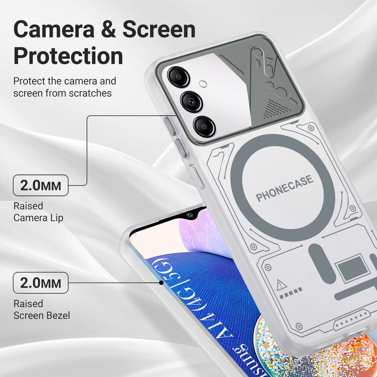 For Samsung Galaxy A14 4G | 5G Metallic Back Cover Case (Metallic Camera Protection & Buttons | Translucent Milky Shade | Hard Polycarbonate)