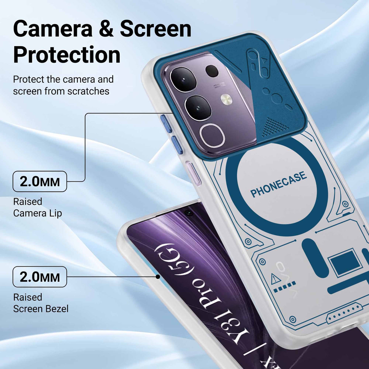 For Vivo T4x | Vivo Y31 Pro Metallic Back Cover Case (Metallic Camera Protection & Buttons | Translucent Milky Shade | Hard Polycarbonate)