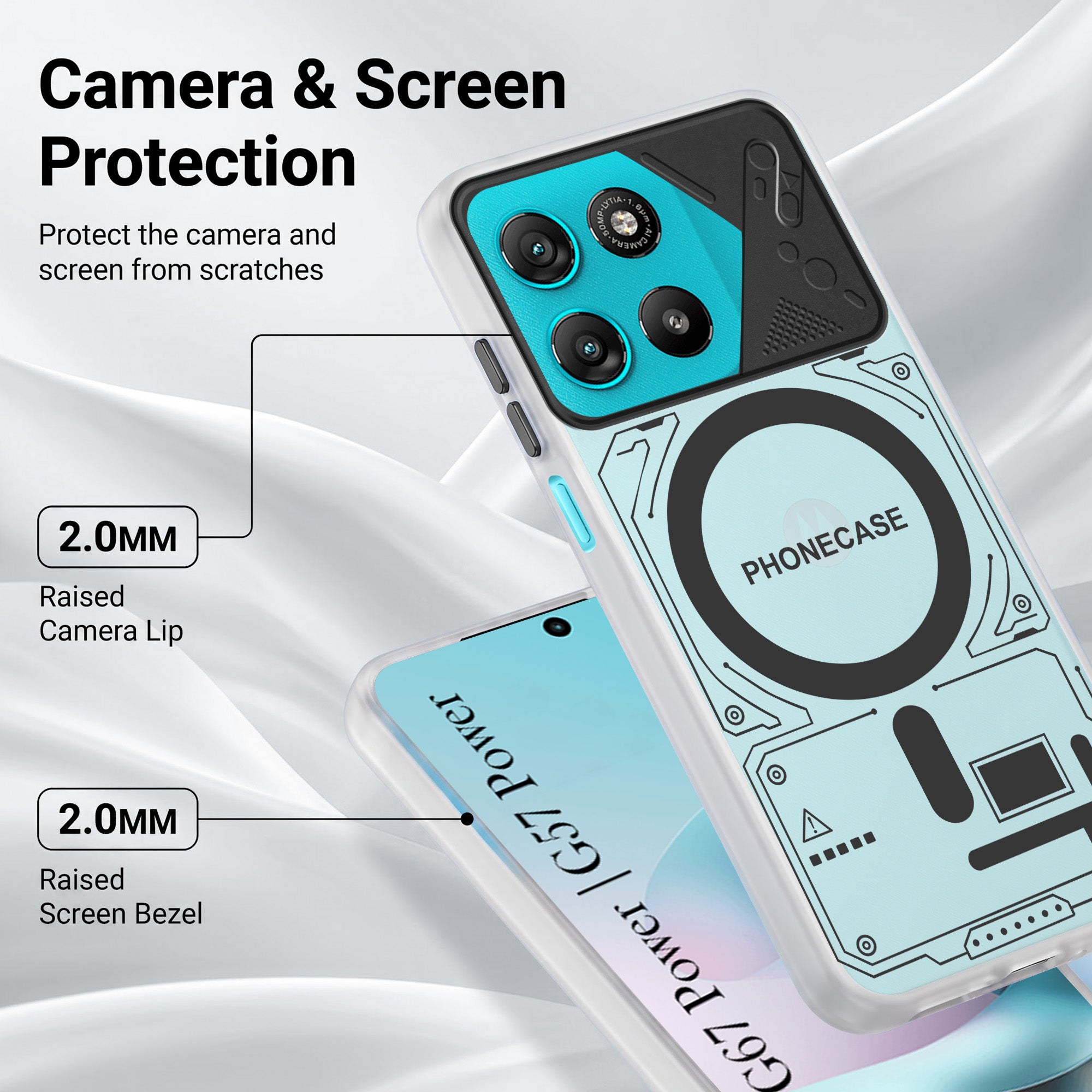 For Motorola Moto G67 Power | G57 Power Metallic Back Cover Case (Metallic Camera Protection & Buttons | Translucent Milky Shade | Hard Polycarbonate)
