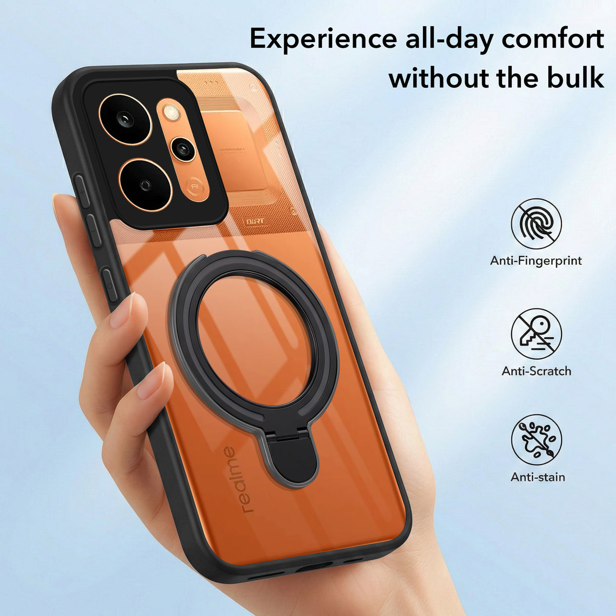 For Realme P4 Power 5G | Realme Narzo Power Back Cover Case (Kick Stand Ring Holder | Life time Anti Yellow | Camera Protection)