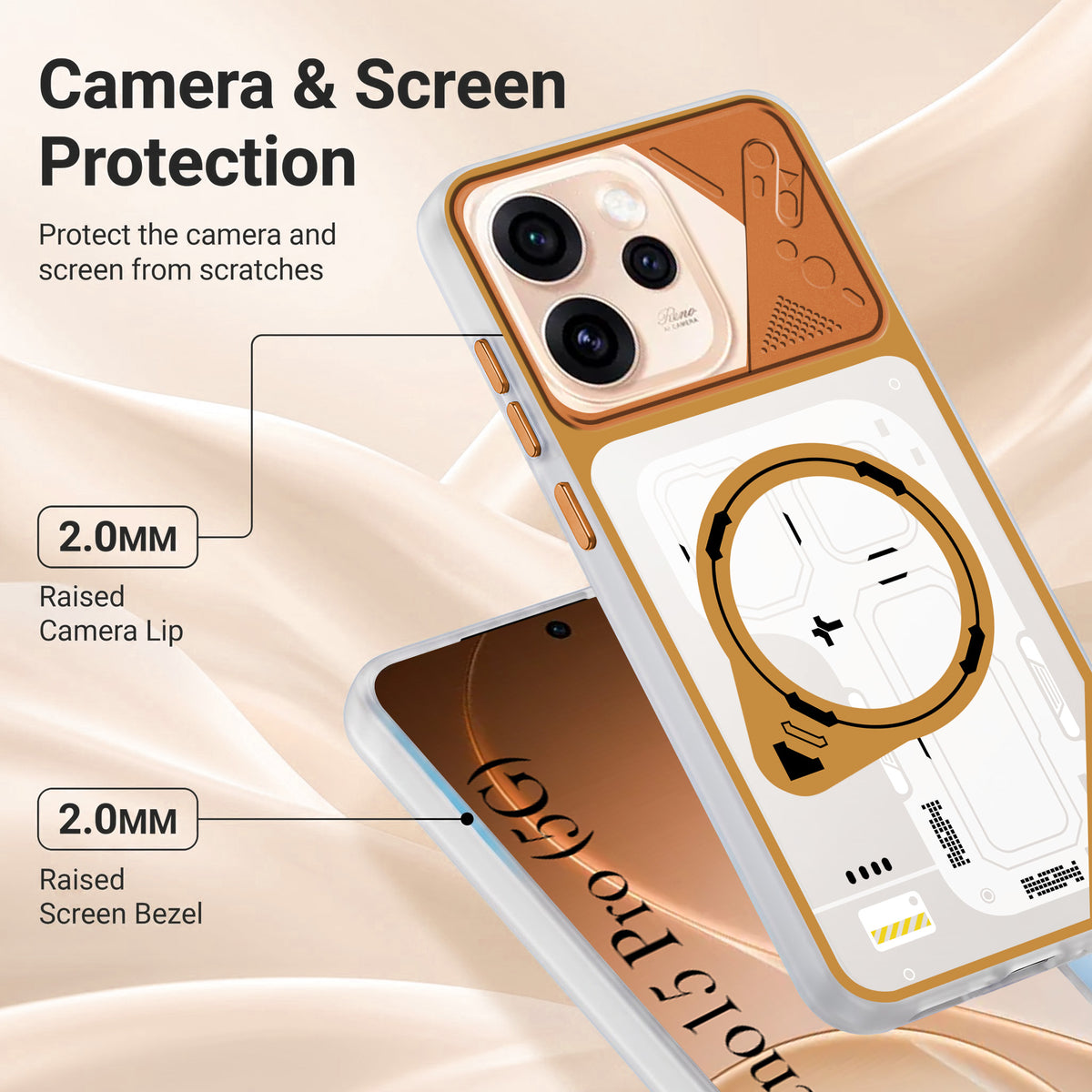 For Oppo Reno15 Pro 5G | Oppo Reno 15 Pro 5G Metallic Back Cover Case (Metallic Camera Protection & Buttons | Translucent Milky Shade | Hard Polycarbonate)