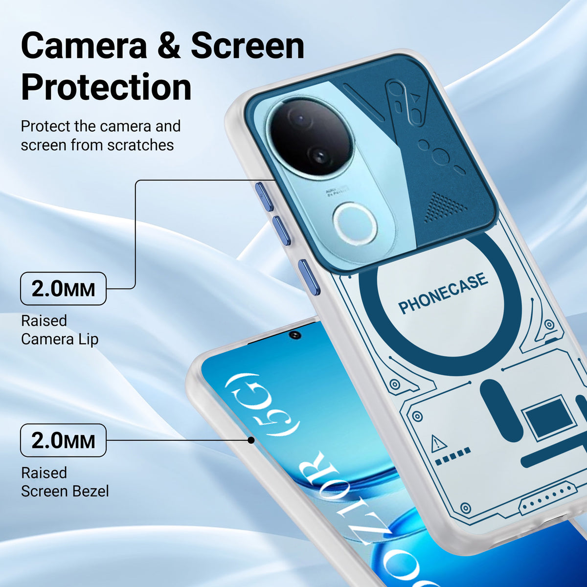 For Vivo iQOO Z10R Metallic Back Cover Case (Metallic Camera Protection & Buttons | Translucent Milky Shade | Hard Polycarbonate)