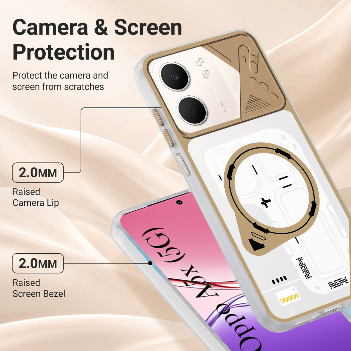 For Oppo A5X Metallic Back Cover Case (Metallic Camera Protection & Buttons | Translucent Milky Shade | Hard Polycarbonate)