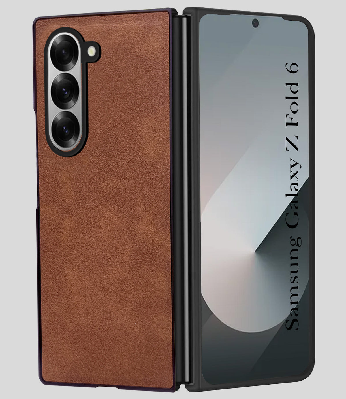 For Samsung Galaxy Z Fold 6 Back Case Cover Premium Genuine Leather (Integrated Front Screen Protector | Inside Microfiber Cloth)