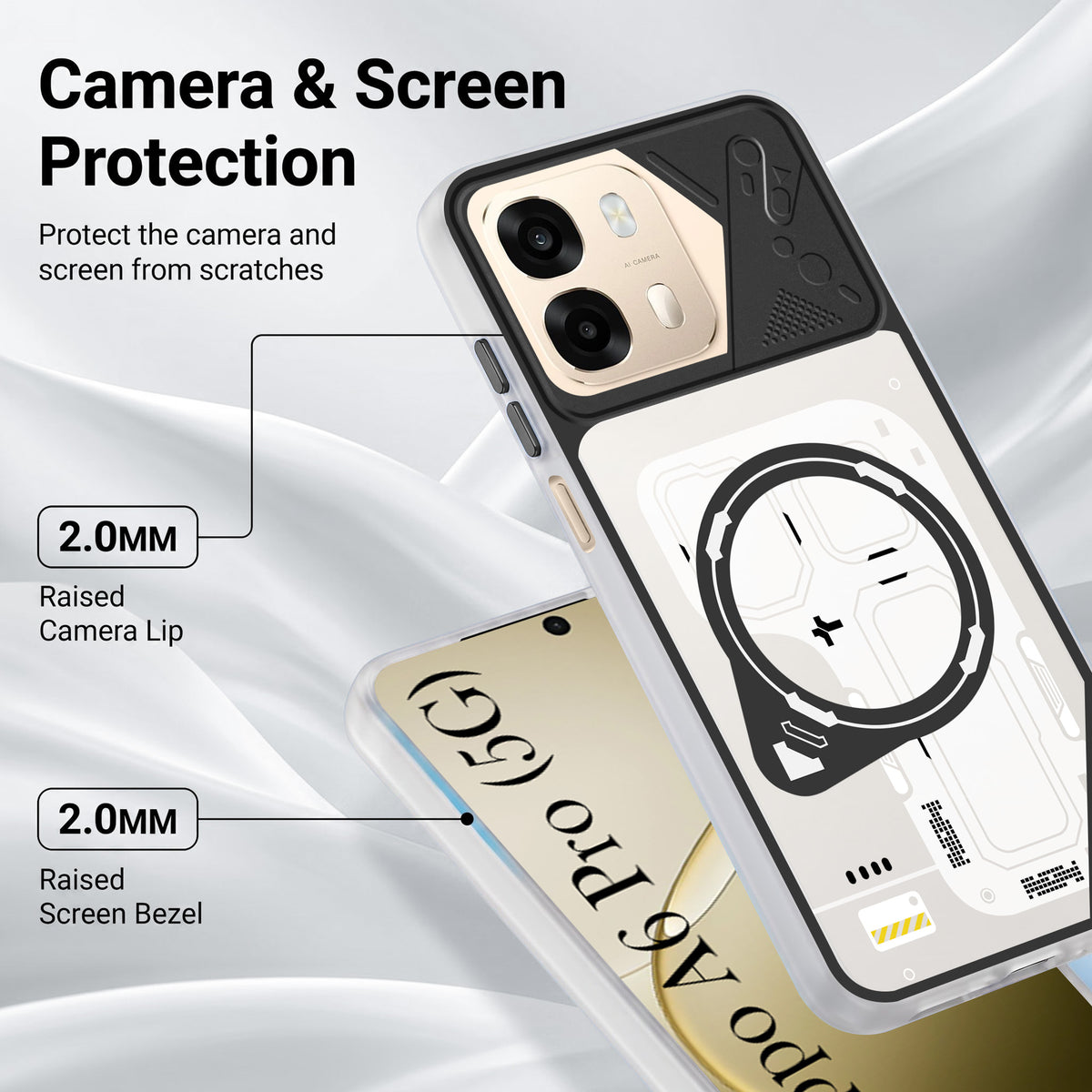 For Oppo A6 Pro Metallic Back Cover Case (Metallic Camera Protection & Buttons | Translucent Milky Shade | Hard Polycarbonate)