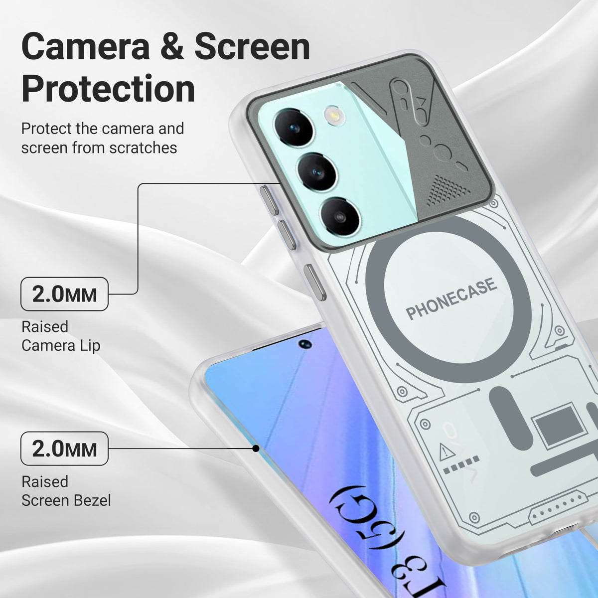 For Vivo T3 5G Metallic Back Cover Case (Metallic Camera Protection & Buttons | Translucent Milky Shade | Hard Polycarbonate)