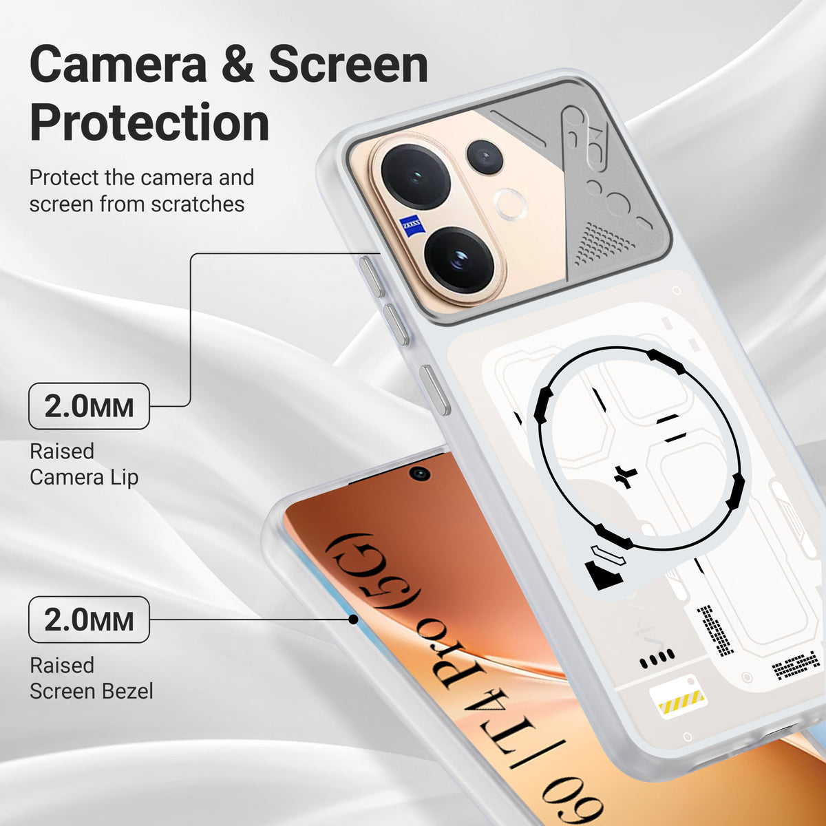For Vivo V60 | Vivo T4 Pro Metallic Back Cover Case (Metallic Camera Protection & Buttons | Translucent Milky Shade | Hard Polycarbonate)