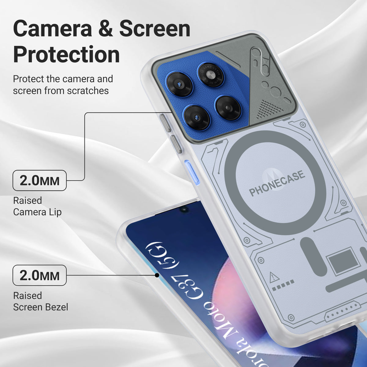 For Motorola Moto G37 Metallic Back Cover Case (Metallic Camera Protection & Buttons | Translucent Milky Shade | Hard Polycarbonate)