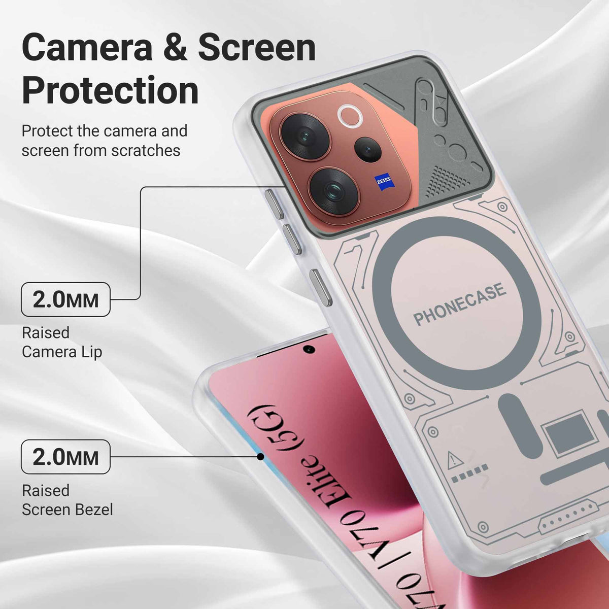 For Vivo V70 | Vivo V70 Elite 5G Metallic Back Cover Case (Metallic Camera Protection & Buttons | Translucent Milky Shade | Hard Polycarbonate)