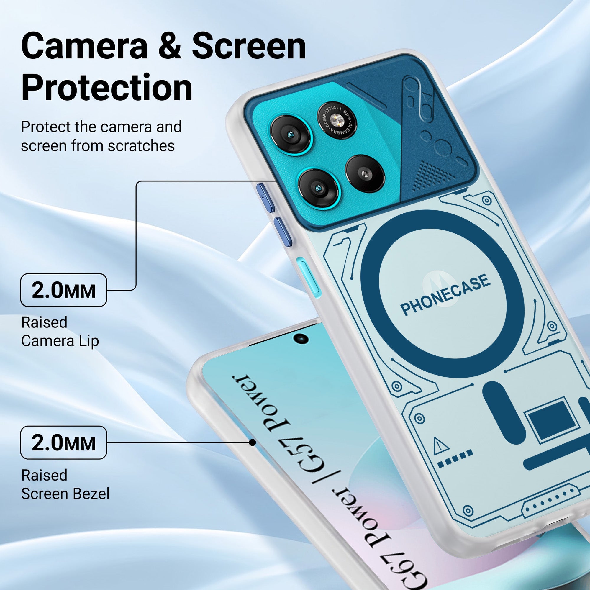 For Motorola Moto G67 Power | G57 Power Metallic Back Cover Case (Metallic Camera Protection & Buttons | Translucent Milky Shade | Hard Polycarbonate)
