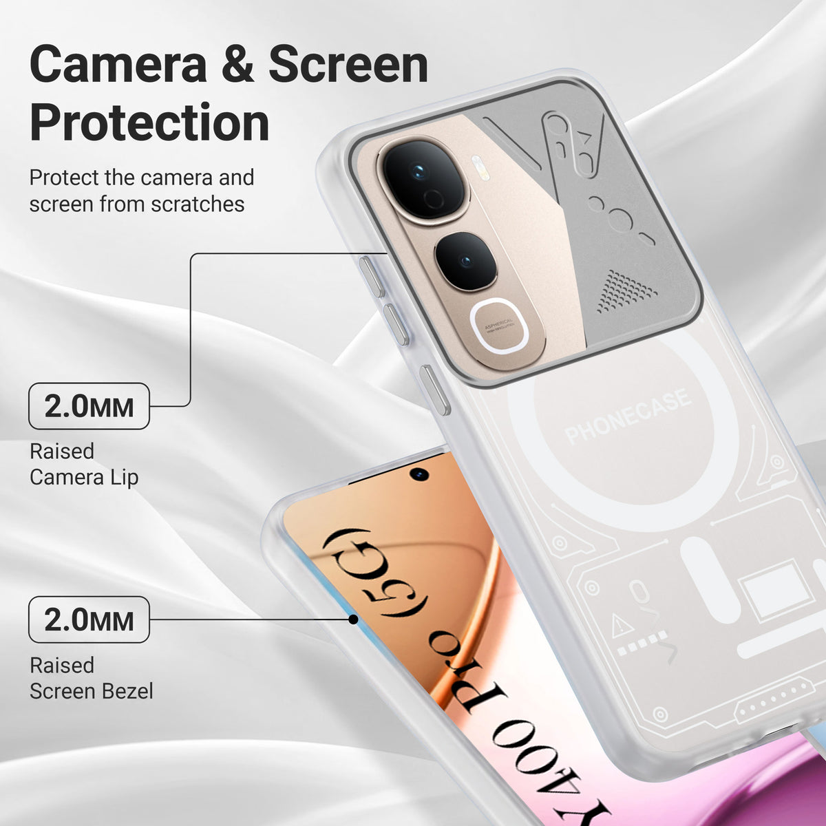 For Vivo Y400 Pro Metallic Back Cover Case (Metallic Camera Protection & Buttons | Translucent Milky Shade | Hard Polycarbonate)
