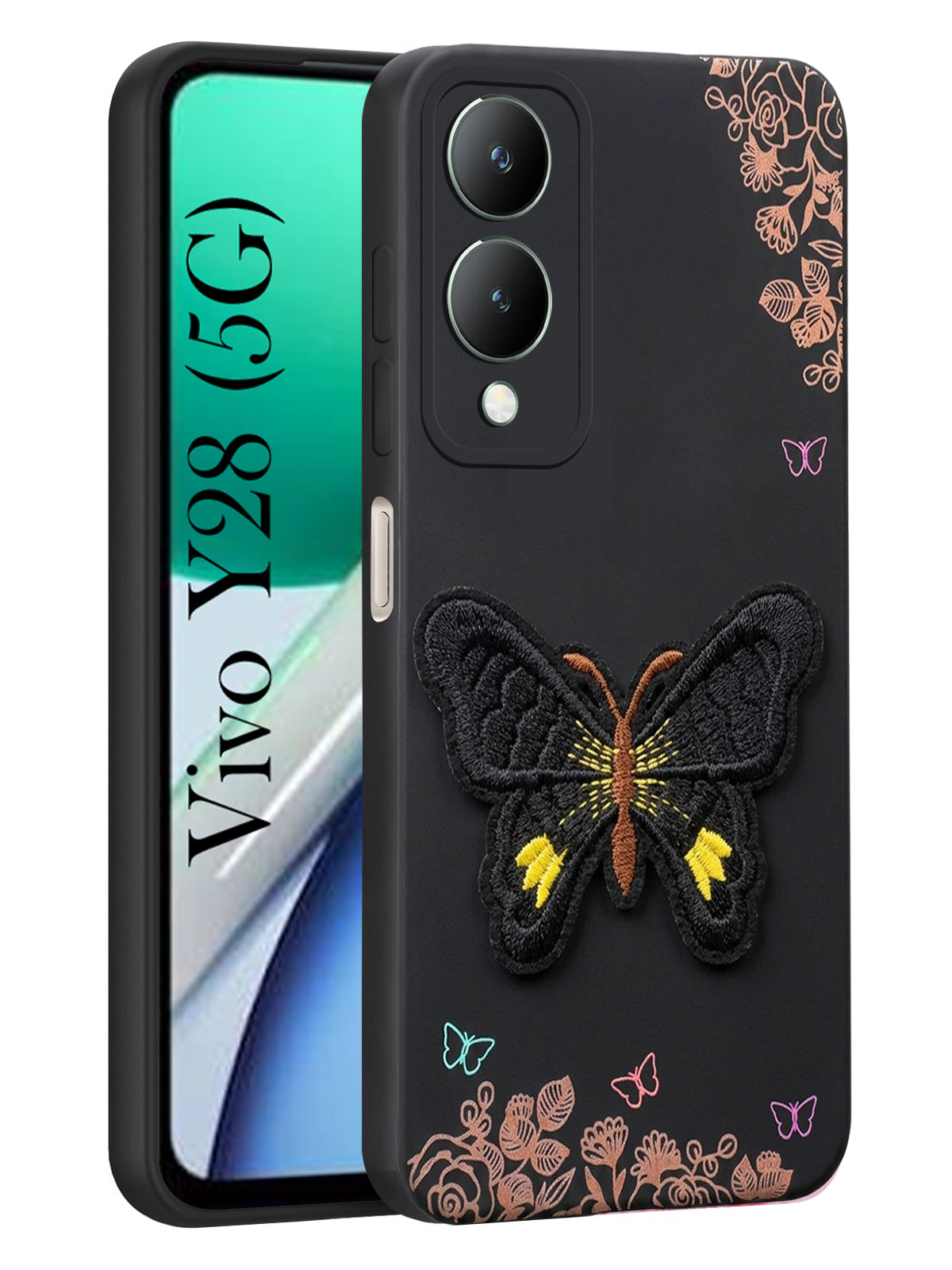 For Vivo Y28 5G Back Cover Case (Soft Butterfly Embroidery | Women Teen Girls | Camera Protection| Matte Silicone)