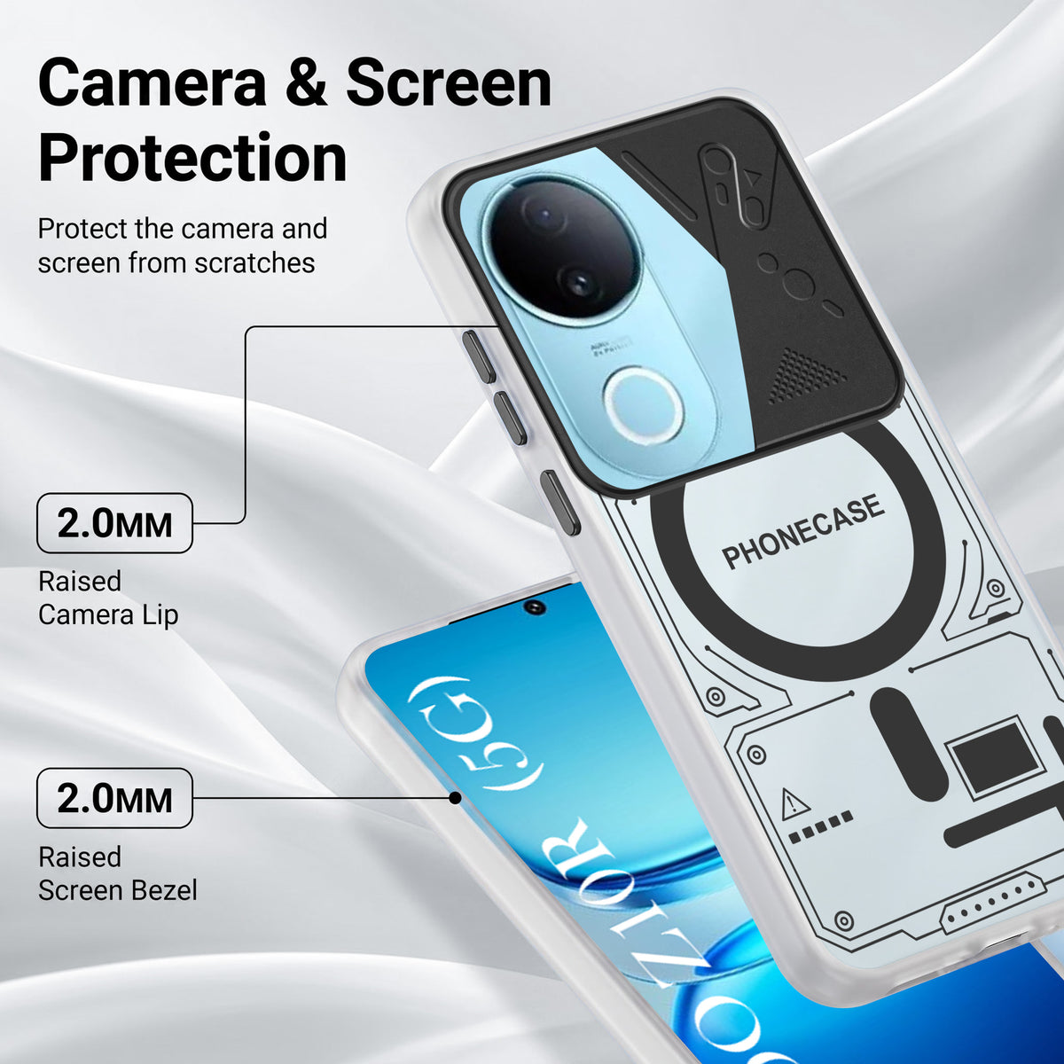 For Vivo iQOO Z10R Metallic Back Cover Case (Metallic Camera Protection & Buttons | Translucent Milky Shade | Hard Polycarbonate)
