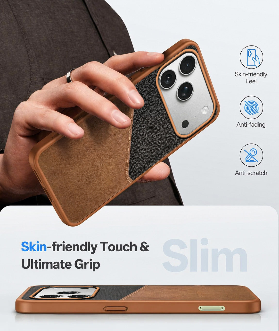 For iPhone 17 Pro | iPhone 18 Pro Back Cover Case (Dual PU Leather Stitch | Professional Minimalist | Soft and Flexible)