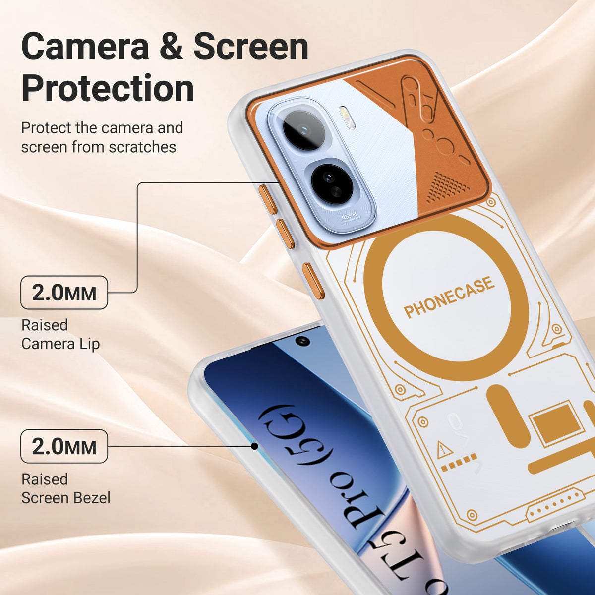 For Vivo T5 Pro 5G Metallic Back Cover Case (Metallic Camera Protection & Buttons | Translucent Milky Shade | Hard Polycarbonate)