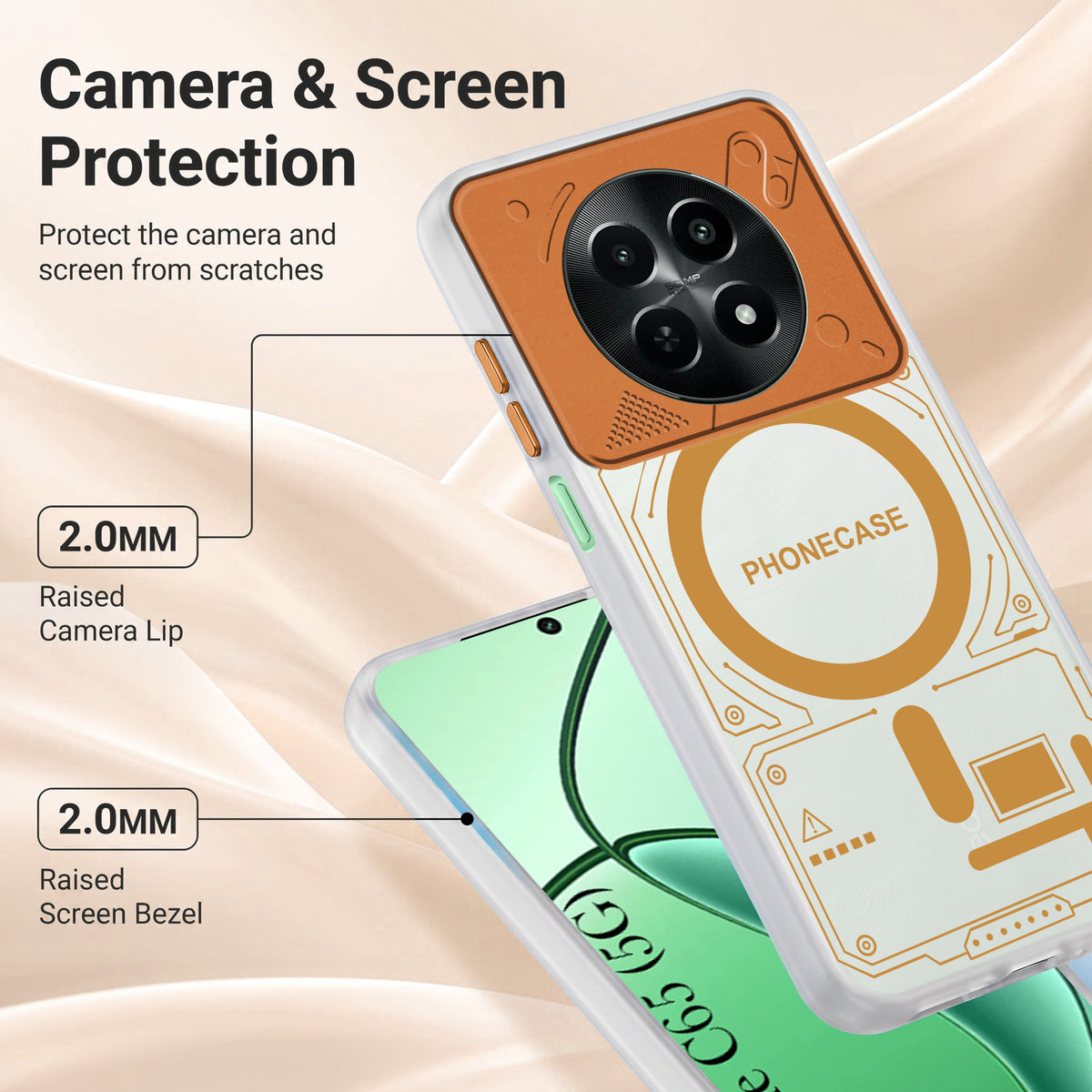 For Realme C65 5G Metallic Back Cover Case (Metallic Camera Protection & Buttons | Translucent Milky Shade | Hard Polycarbonate)