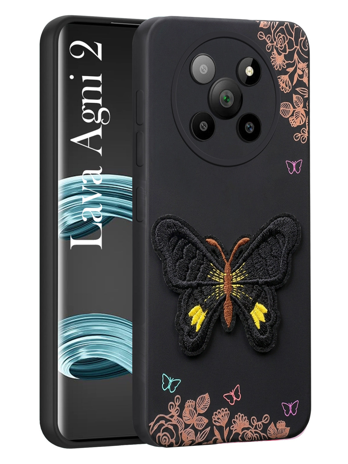 For Lava Agni 2 5G Back Cover Case (Soft Butterfly Embroidery | Women Teen Girls | Camera Protection| Matte Silicone)