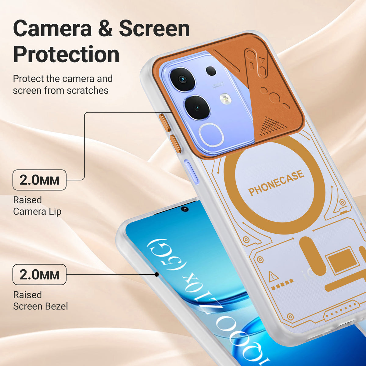 For Vivo iQOO Z10x Metallic Back Cover Case (Metallic Camera Protection & Buttons | Translucent Milky Shade | Hard Polycarbonate)